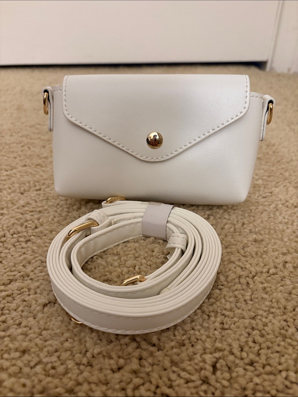 White Crossbody Mini Bag with Gold Hardware